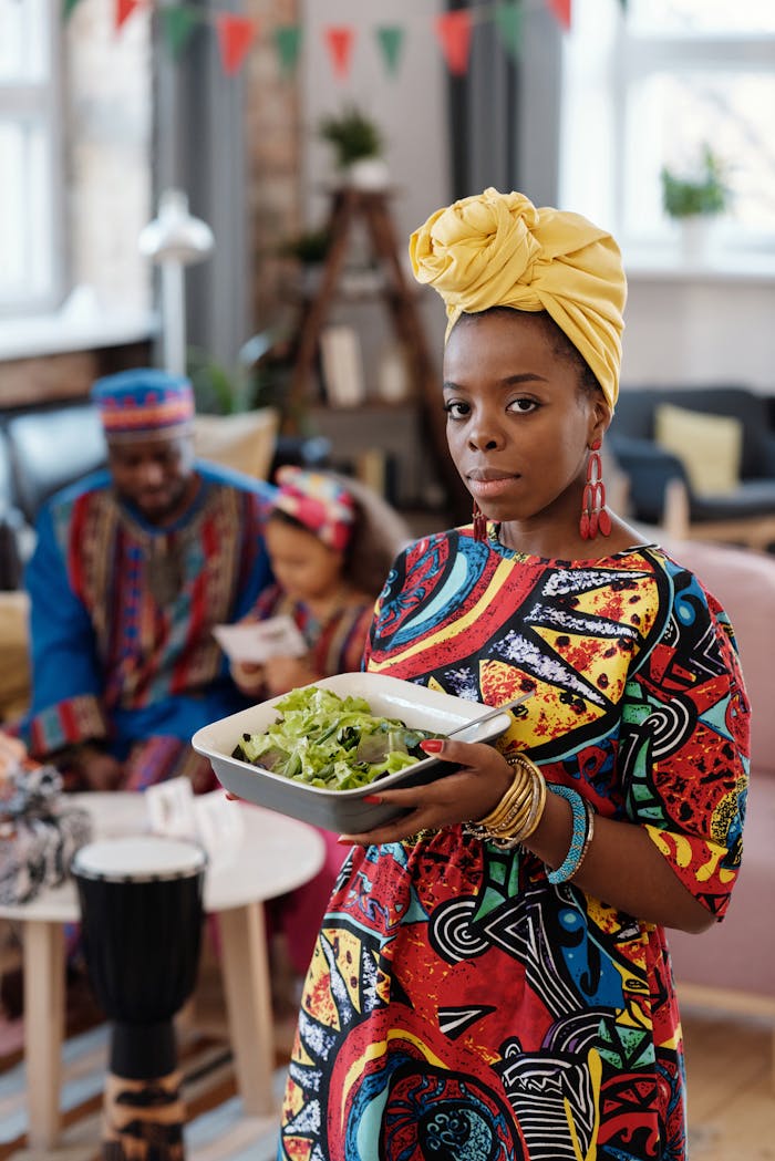 A festive gathering featuring vibrant traditional attire and cuisine. Perfect for holiday and cultural themes.